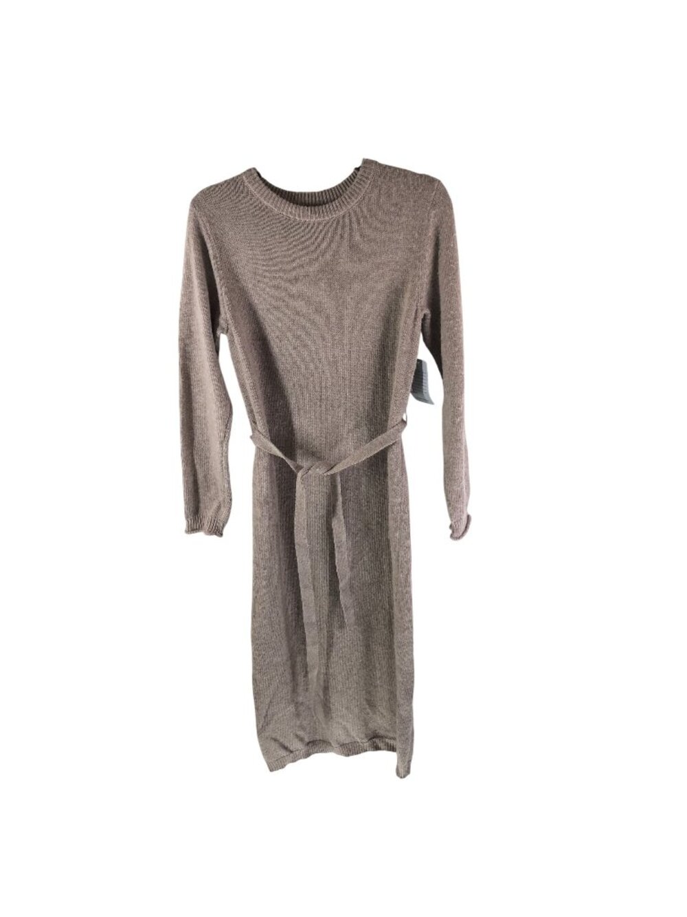 Stitchdrop Sweater Dress Belted Long Sleeve Midi Beige S